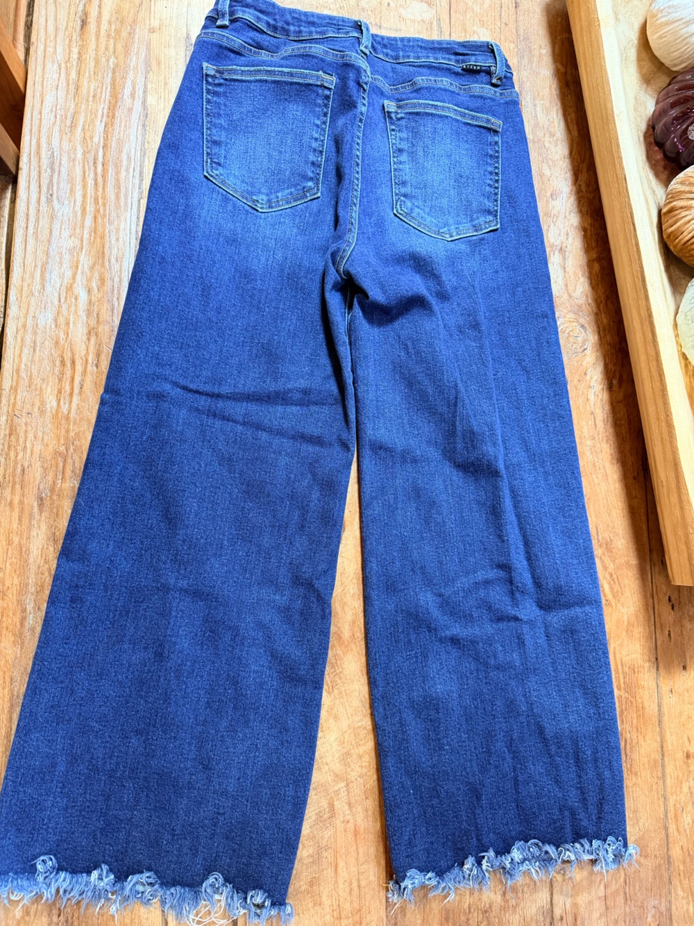 Wide Leg Fringe Hem Jeans in Deep Blue